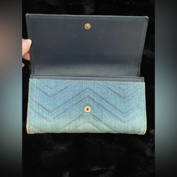 GUCCI Pearl GG Marmont Chevron Quilted Denim Long Wallet (443436.2091) - Picture 7 of 12